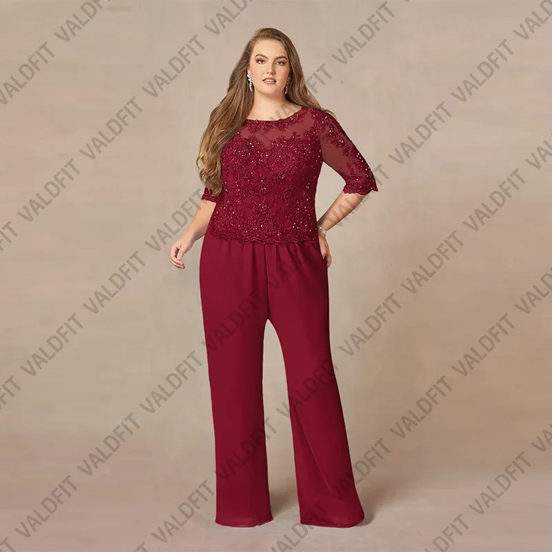 

Customized Plus Size Burgundy Jumpsuit Pantsuit Mother of the Bride Dress Formal Wedding Guest Beading Robes Invitee Mariage