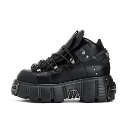 2024 novo estilo punk sapatos femininos rendas altura do salto 6cm sapatos de plataforma mulher gótico tornozelo botas de rock decoração de metal mulher tênis