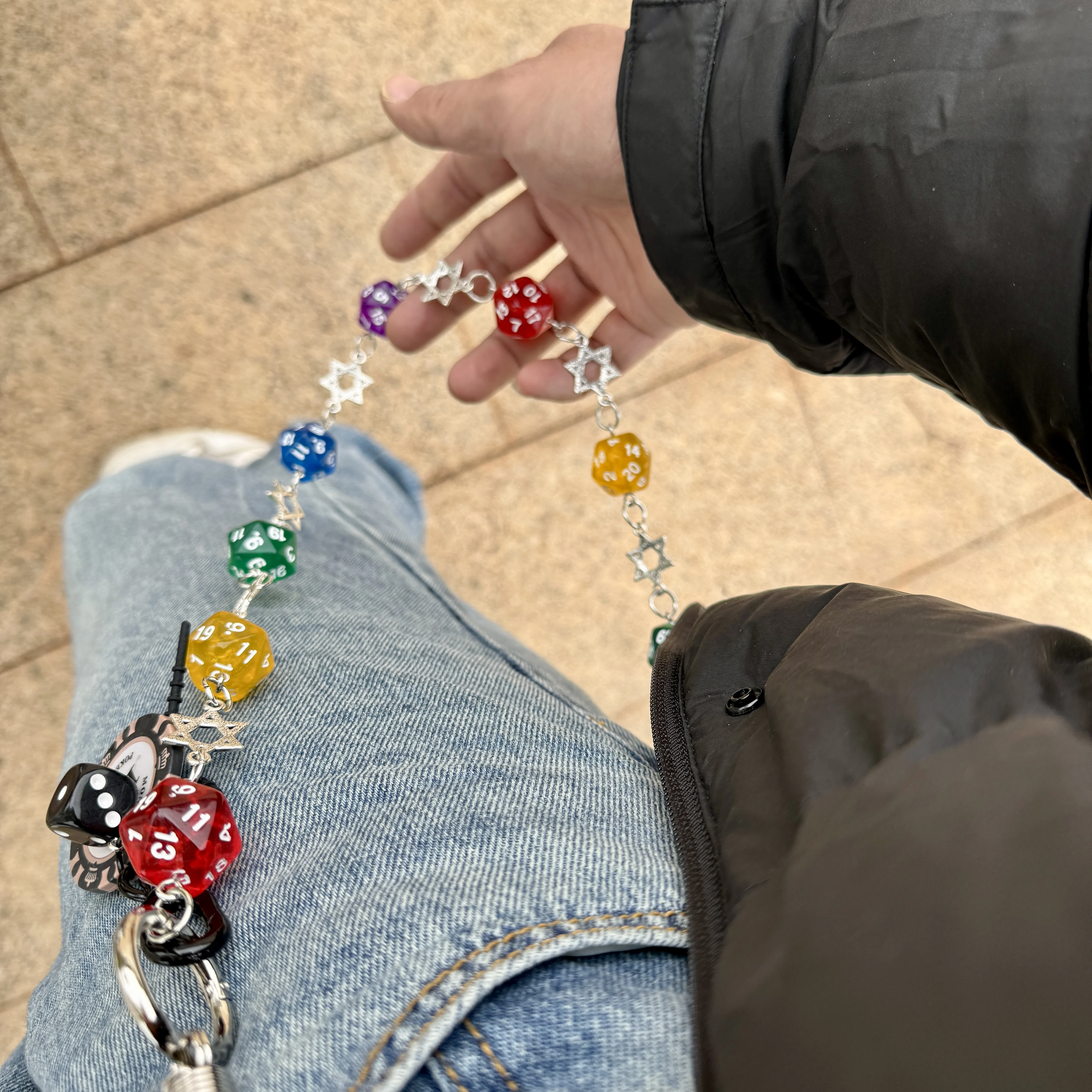 

Original Hip Hop Punk Style Pants Chain Multi sided Dice Fashion Versatile Design Bag Pendant Unisex