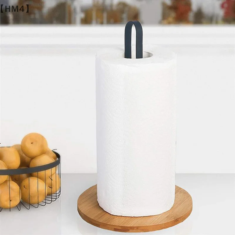 

〔HM4〕Wood Paper Towel Holder Black White Paper Towel Holder Countertop Towel Holder Free-Standing With Non-Slip Wooden Base