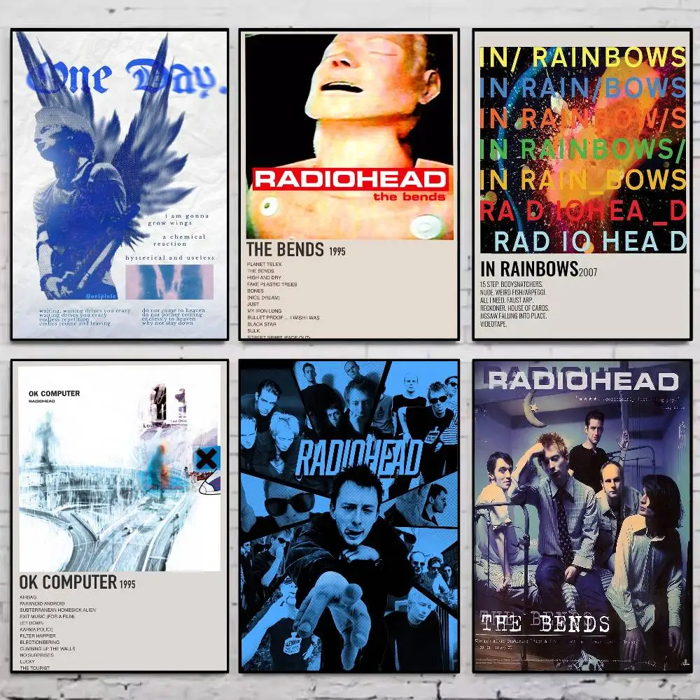 Vintage Rock Band r-radiohead, cartel de estaño de Metal, impresiones de galería, autoadhesivo, decoración del hogar, calcomanías de pared para sala de estar