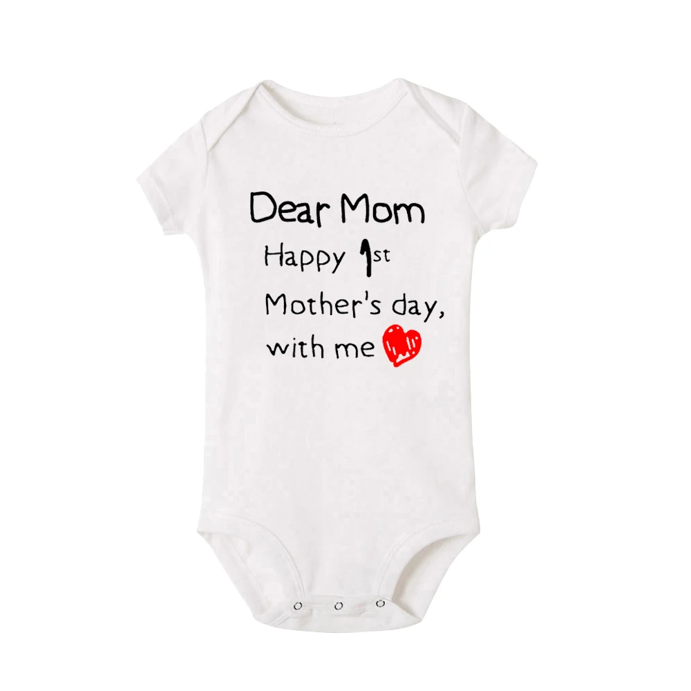 Dear Mom Happy 1st Mother's Day with Me Summer Bodysuit Infant Happy 1st Mommys Day with Me Jumpsuit Mothers Day Gift