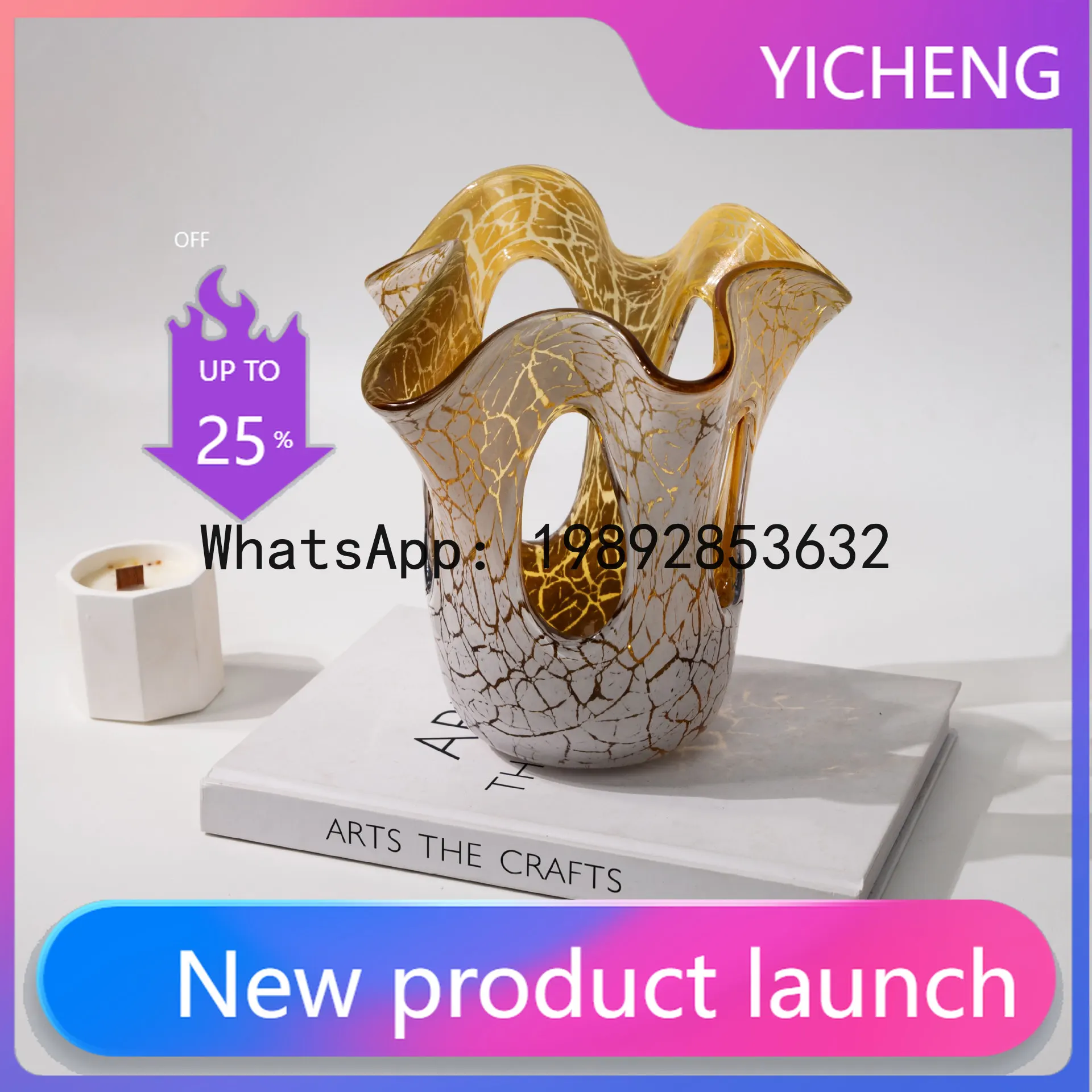 P4-3  modern high-end glazed glass living room model room flower ware restaurant homestay desktop vase ornament