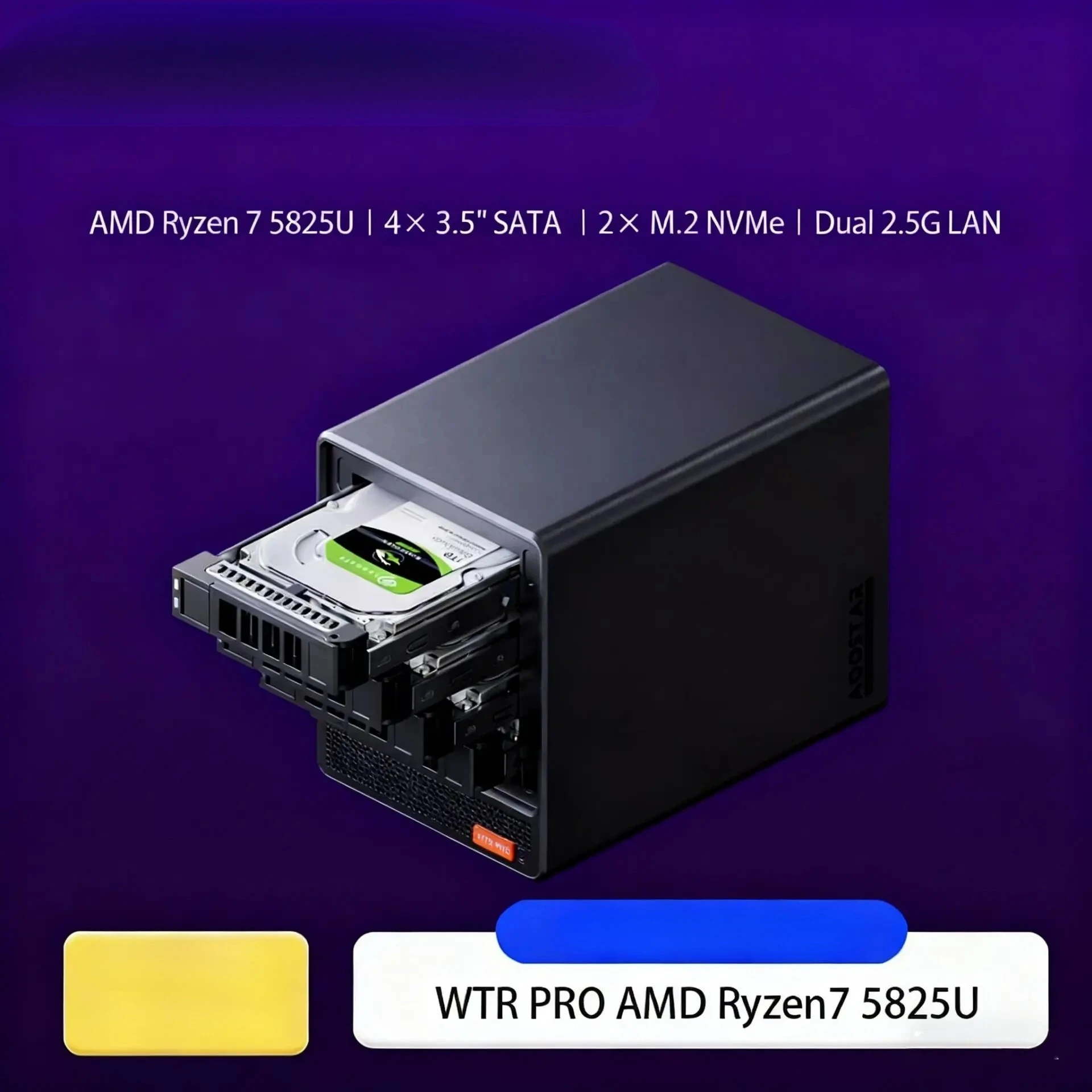 AOSTAR WTR PRO AMD Ryzen 7 5825U Mini PC/NAS 8C/16T Dual 2.5G LAN 4 HDD Bays 4K Large Storage Triple Display Silent Cooling