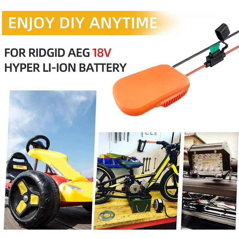 Hyper-Adaptador de ruedas de alimentación de batería de iones de litio DIY para Ridgid AEG, conector de alimentación de muelle de 18V, convertidor