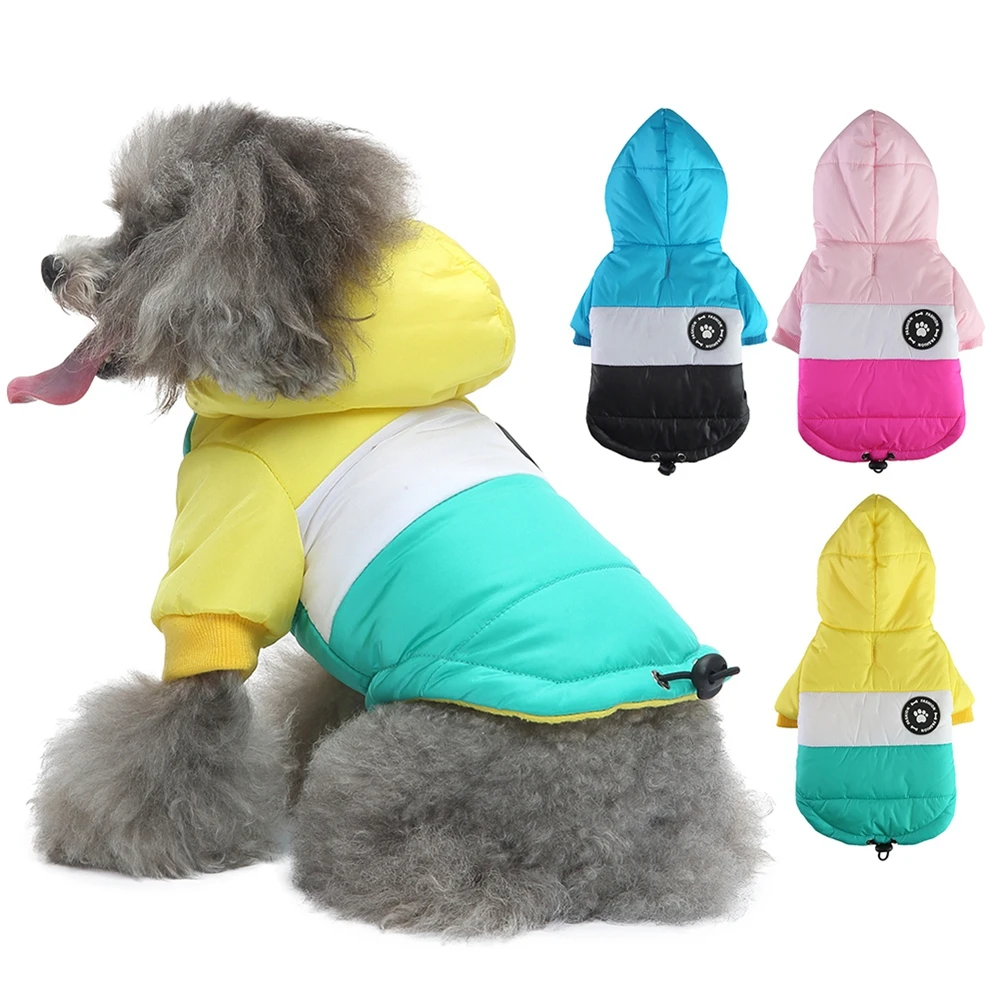 Pet Winter Hooded Coat Chest Back Integrated Cotton Padded Clothes Cashmere Denim Jacket Warm Windproof for Home Outdoor Walk