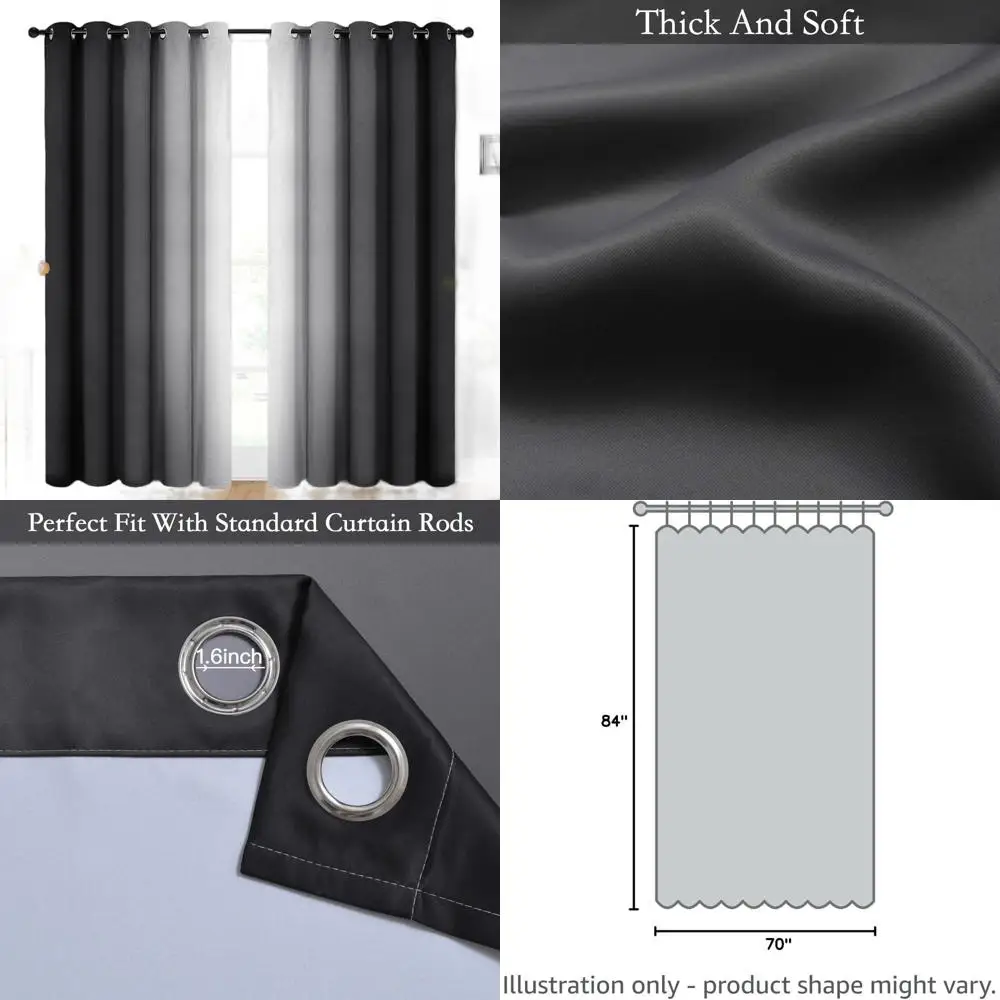 

Градиентные светонепроницаемые шторы с люверсами от черного до серого цвета, 2 панели, 70x84 дюйма