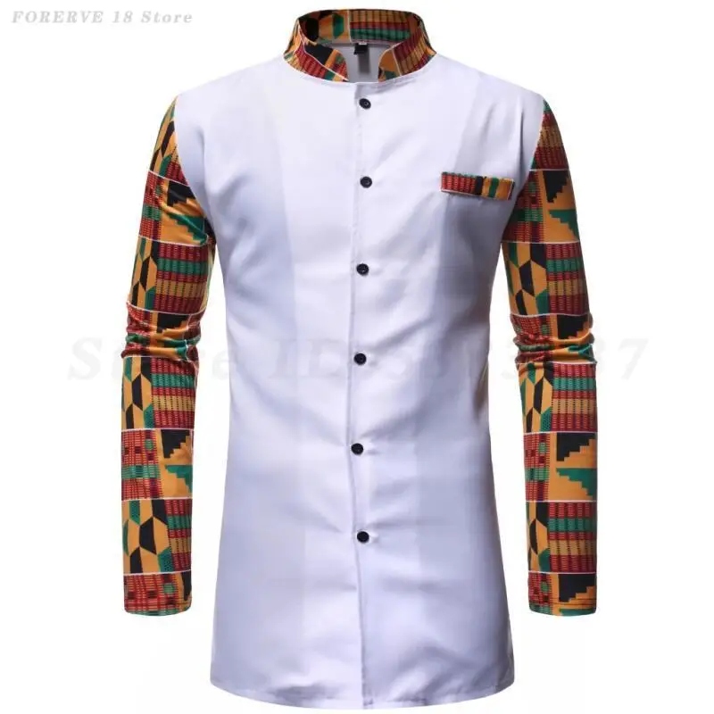 African Clothing Men's Two Piece Sets Fashion Patchwork Long Sleeve Shirt&pants Male Retro Loose Casual African Dashiki Outfit