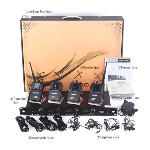 Acemic EM-D04 Wireless In-Ear Monitor System, 4 Channel Mono Stage Return for Whole Band Singers Drummers Guitarists Performance