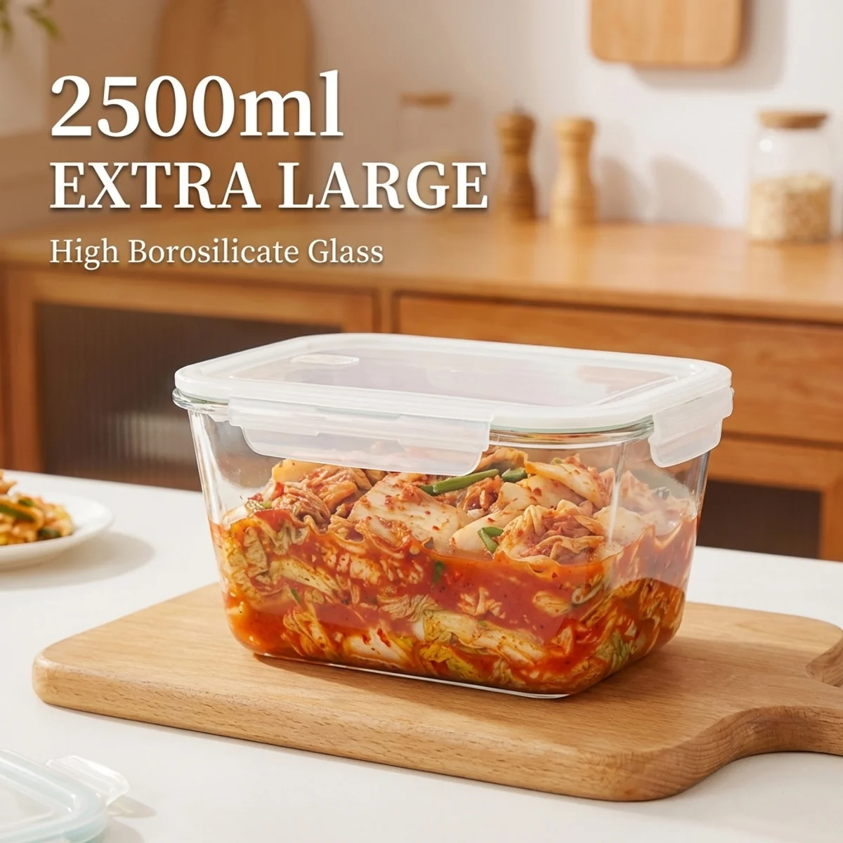 Lonchera de Vidrio Extra Grande – Hermética y Apilable, Conserva la Frescura del Kimchi en Conserva, Vegetales y Comidas – Imprescindible para el Hogar