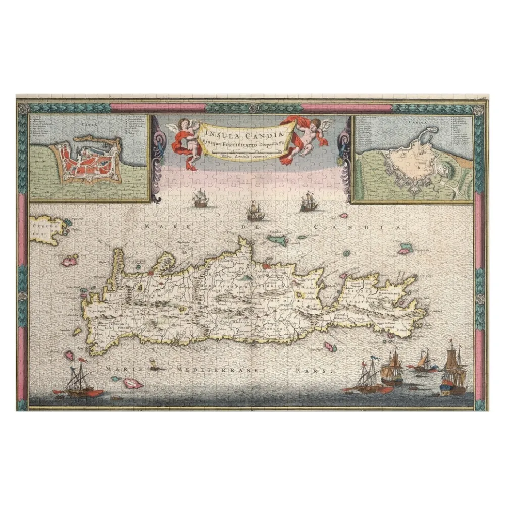 Crete Island Map, 1682 by Frederik de Wit Jigsaw Puzzle Wooden Boxes Woods For Adults Puzzle