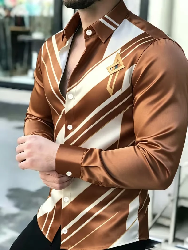 New black background red ethnic geometric pattern printed shirt, retro western style men's slim fit long sleeved shirt