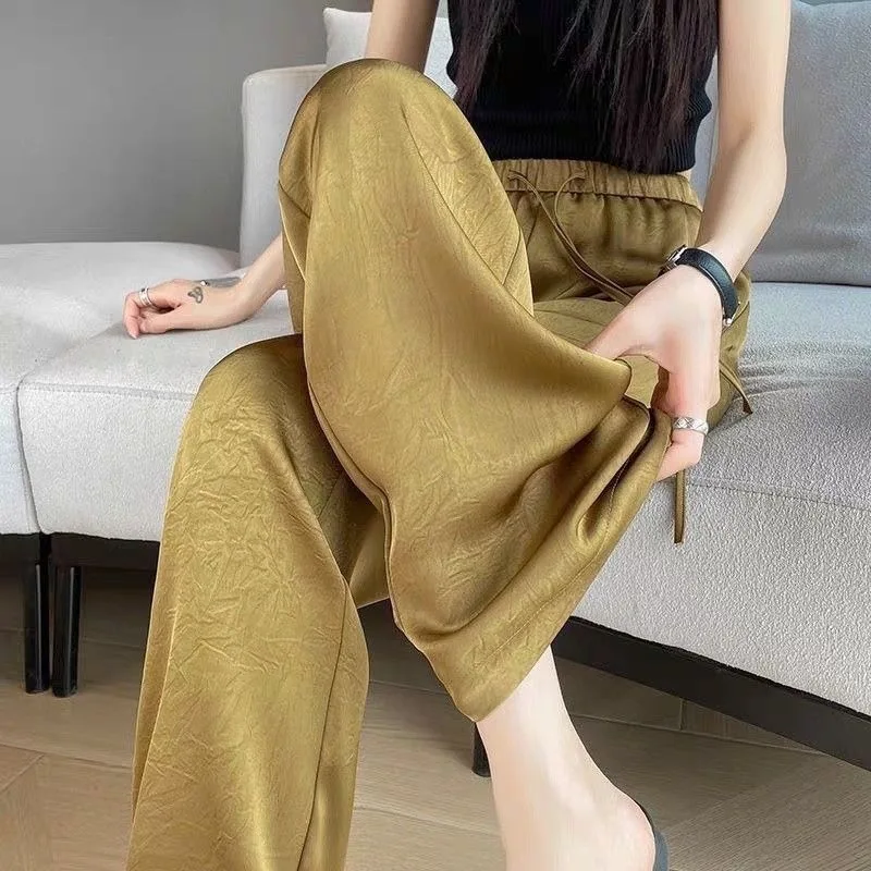 

Chinese Style Wide Leg New Vinegar Pants for Women in Summer, Satin Jacquard Thin Leg Pants, Casual Straight Leg Pants, Popular