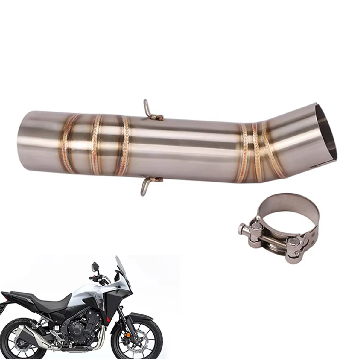 Stainless Steel Mid Exhaust Link Pipe Motorcycle Mod Parts For Honda CB400F-X 2018-2020 51mm Universal view 4