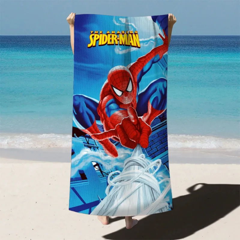 Spiderman handuk pantai cepat kering selimut serat mikro kartun selimut besar 140x70cm handuk cetak penyerap selimut Handuk Kolam