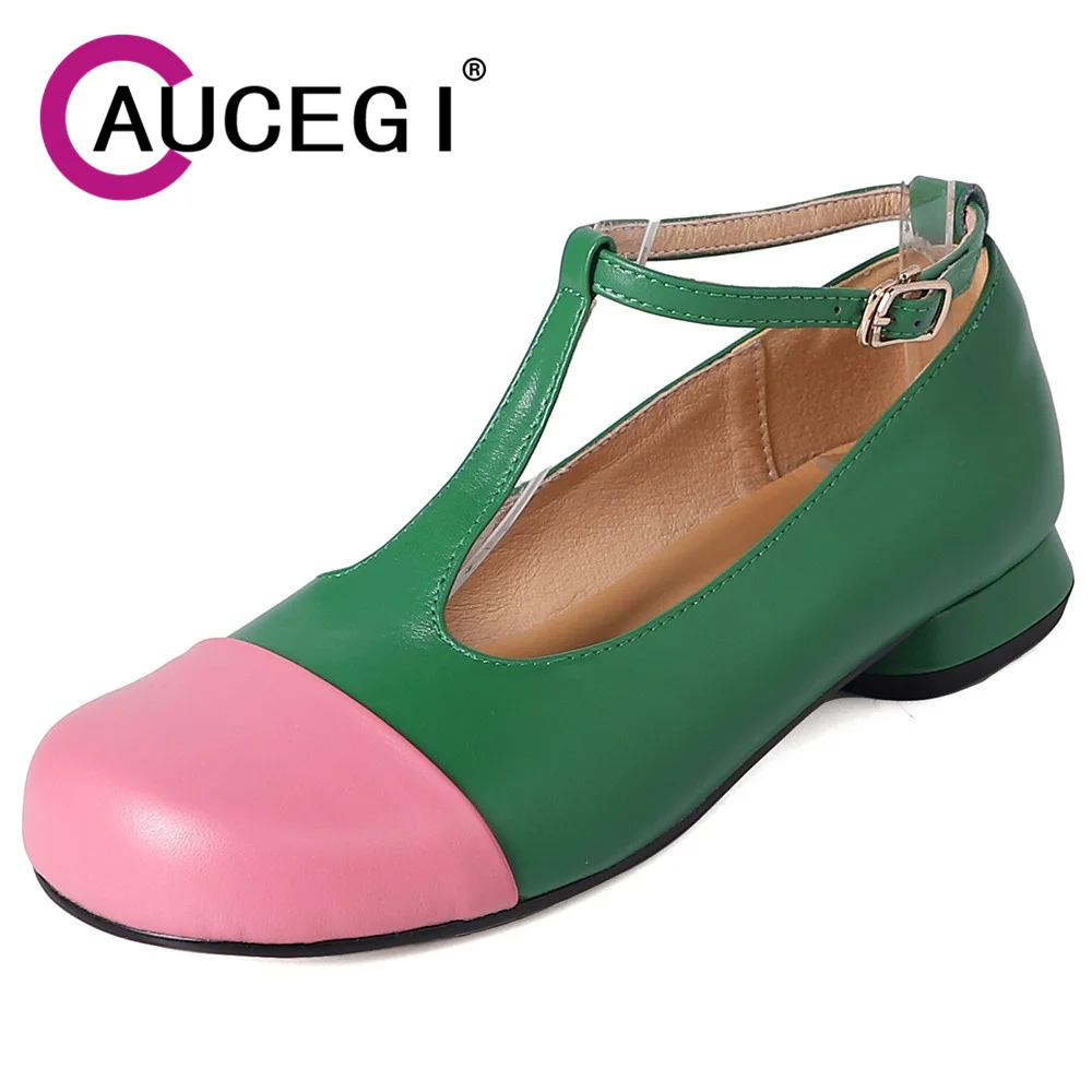 

Aucegi Quality Leather Mary Jane Low Thick Heel Pumps Elegant Classic Retro Square Toe Comfortable Shallow Women Single Shoes