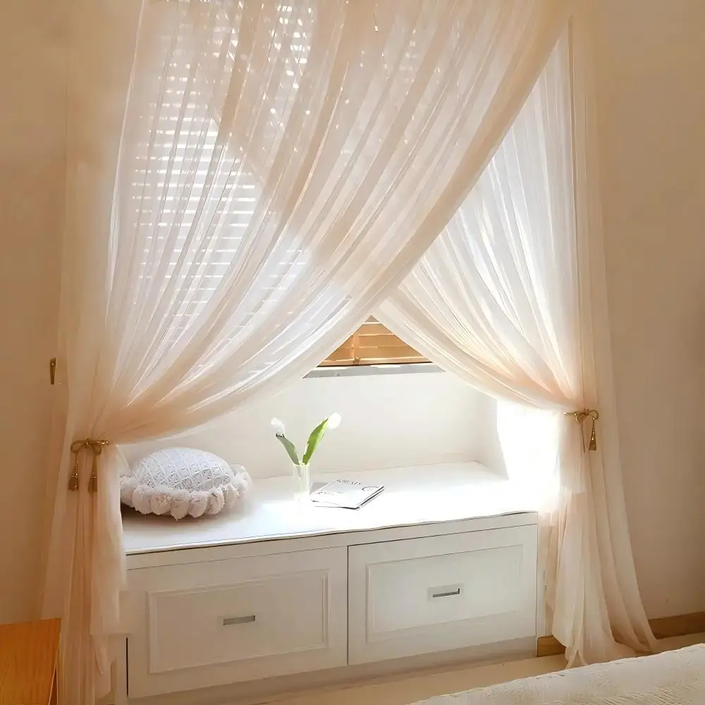 200036   French style curtains, dreamy chiffon, translucent curtains, window screens, living rooms, bedrooms, balconies, bay win
