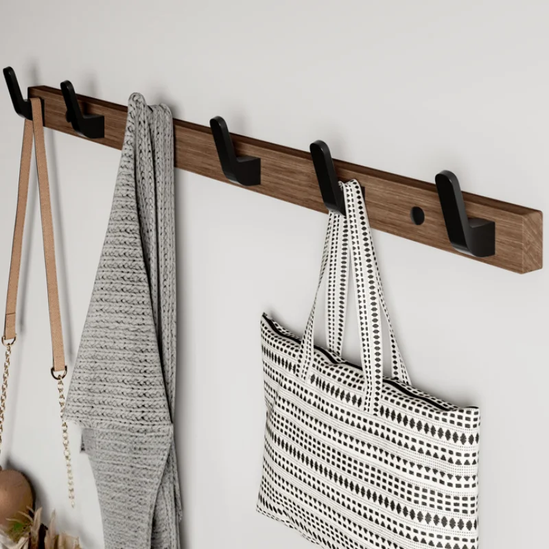 

Вешалка для полотенец из цельного дерева, крючок для одежды в ванной, настенный черный крючок для полотенец, крючок для халата, вешалка для ключей, шляпы, сумки