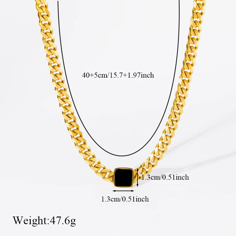 EILIECK 316L Stainless Steel Square Black Necklace For Women New Trendy Thick Neck Chain Waterproof Jewelry Gift Choker Collar
