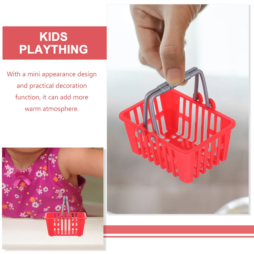 12 قطعة سلة صغيرة مع مقبض سلة تسوق للأطفال لعبة بلاستيكية مصغرة التظاهر اللعب سوبر ماركت لعب الأدوار دمية الملحقات #4
