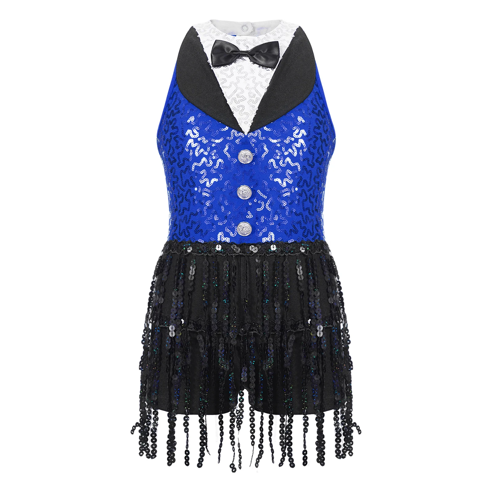 Kids Girls Shiny Sequin Tassel Boyshorts Bodysuit Latin Jazz Dance Dress Teen Fringe Cha-cha Samba Performance Dance Costume