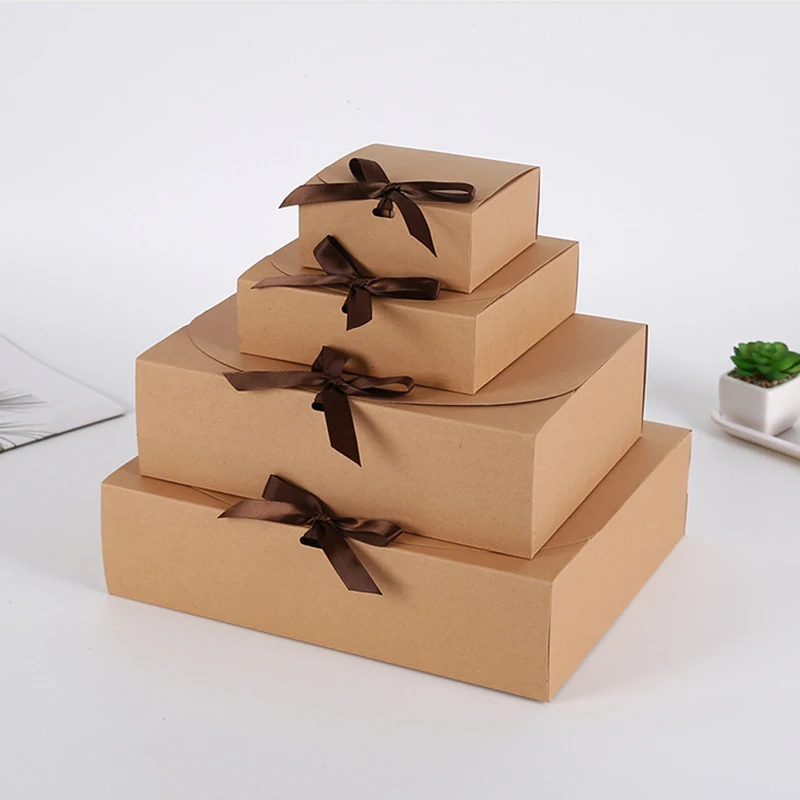 5 Pcs Custom Logo Bow tie gifts package box Kraft white cardboard dessert packge gift box wig scarf wedding birthday paper box
