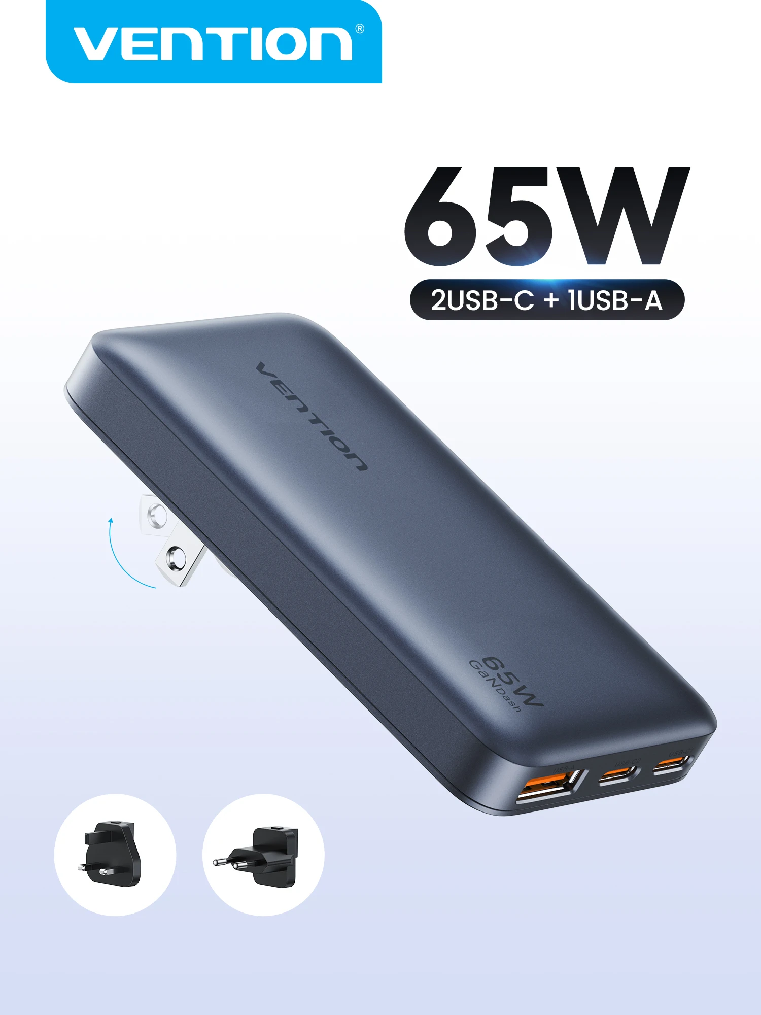 Vention GaN Ladegerät 65W PD PPS Schnellladung Typ C USB-Ladegerät Tragbares Reiseladegerät für Laptop iPhone 17 16 15 14 Schnellaufladung