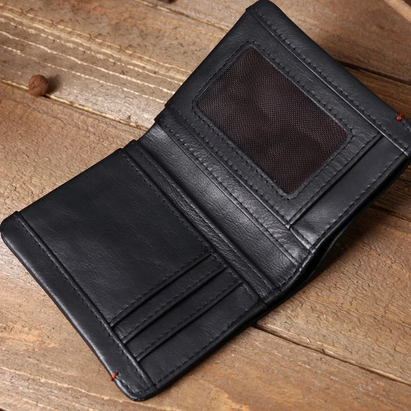 Top Layer Cowhide Walet Soft Genuine Leather Wallet Mens Credit Card Holder Luxury Moneybag Black Stylish Simple Wallets for Men