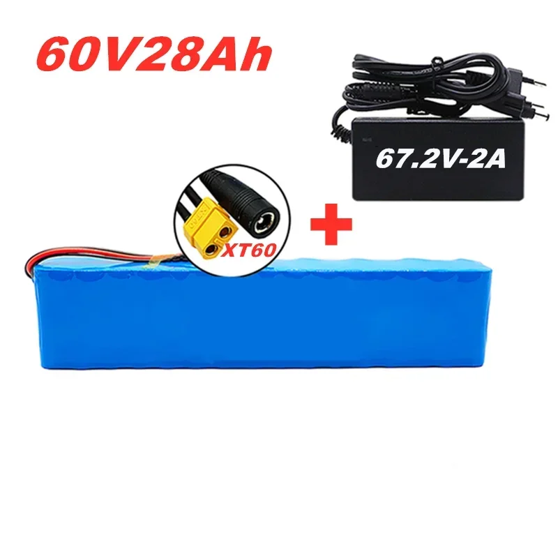 

Newest 60V 16S2P 28Ah 18650 Li-ion Battery Pack 67.2V 28000mAh Ebike Electric Bicycle Scooter with BMS 1000 Watt BMS XT60Plug