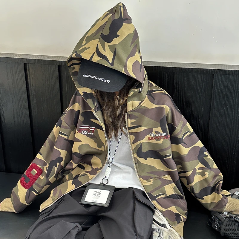 

Детская винтажная камуфляжная куртка с капюшоном для девочек-подростков, камуфляжное пальто y2k, детская уличная одежда в стиле Харадзюку, одежда для рэпера