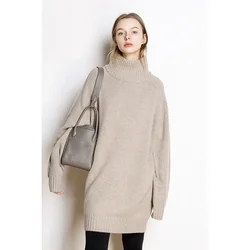 Women's 100% Pure Long Cashmere Sweater Thick Lazy Senior Loose Fit round Neck Comfortable Knitwear in Various Colors