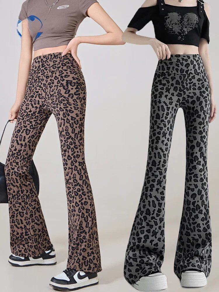 

Брюки для йоги с высокой талией и леопардовым принтом, большие размеры, женская верхняя одежда, новинка 2025, утягивающие осенние длинные брюки