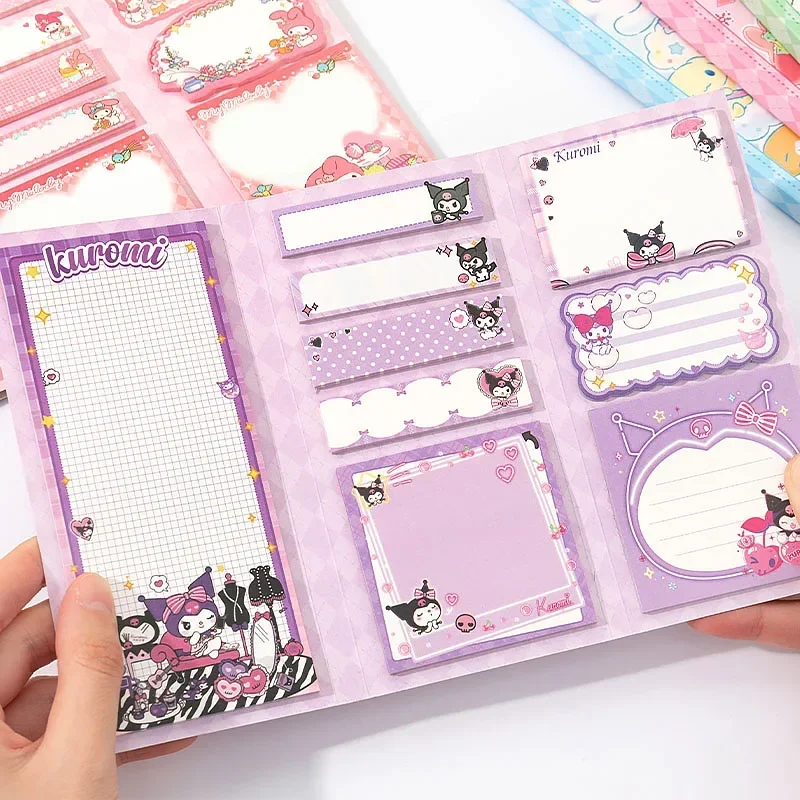 Kawaii Lovely Sanrio Hello Kitty My Melody Kuromi Cinnamoroll Anime Sticky Notes Tri-fold Sticky Notes Set Student Products Toys