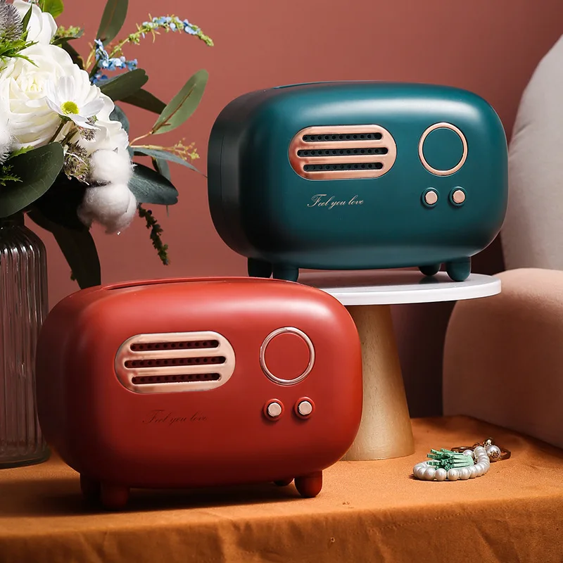 Retro radio tissue storage box, creative home living room tissue box restaurant paper box remote control coffee table paper box