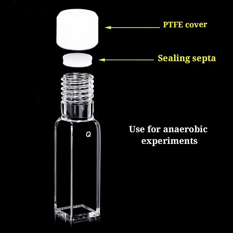 Quartz Cuvette Fluorescence Sealable Cells 10*10mm Thread GL 14 Screw Cap (Closed) and Silicone Rubber Seal Replace Hellma