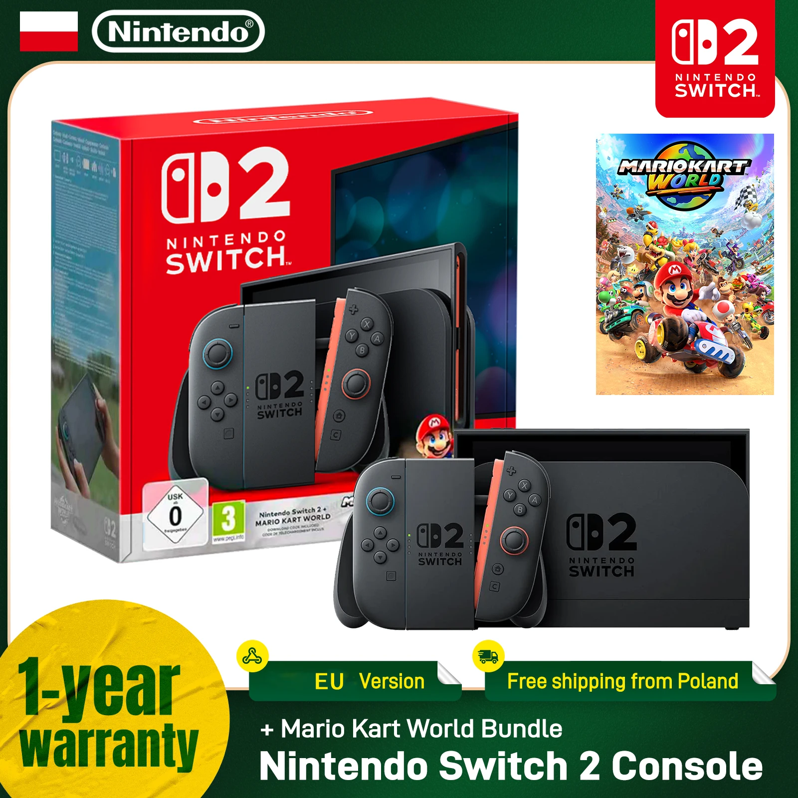 Consola de Juegos Portátil Nintendo Switch2 Edición Estándar y Paquete Mario Kart World, Pantalla LCD de 7.9 Pulgadas, Diseño Magnético 1080P