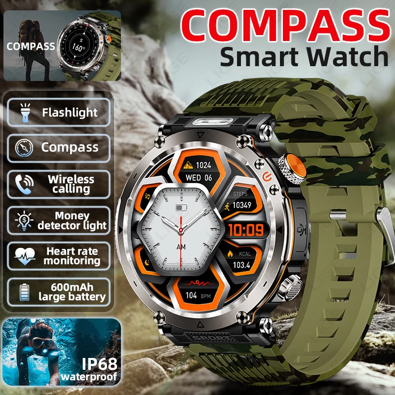 

LIGE Outdoor Smart Watch Men 600mah Large Battery Flashlight Compass Military Watches Waterproof Bluetooth Call Sport Smartwatch