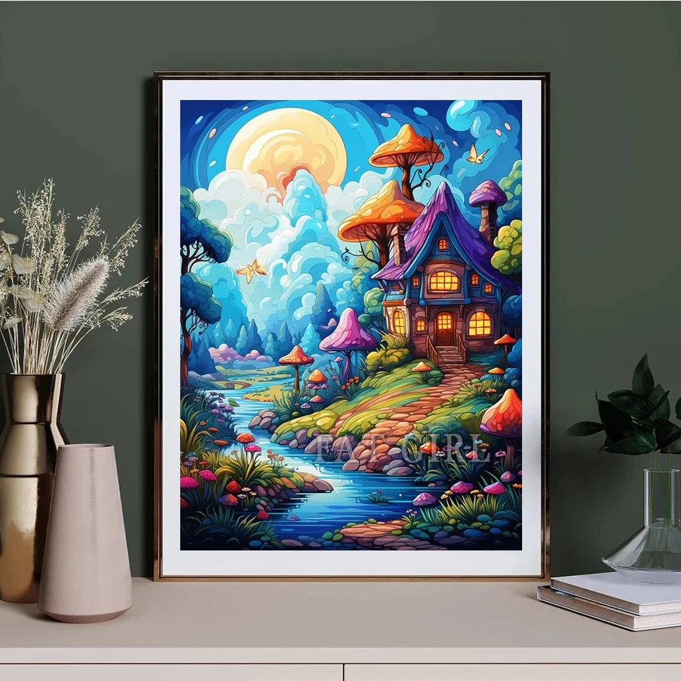 5d Diaomd Paintings Dream Castle Manor Full Square Round Drill Mosaic Mushroom House Cross Stitch Kits Diamond Embroidery Decor