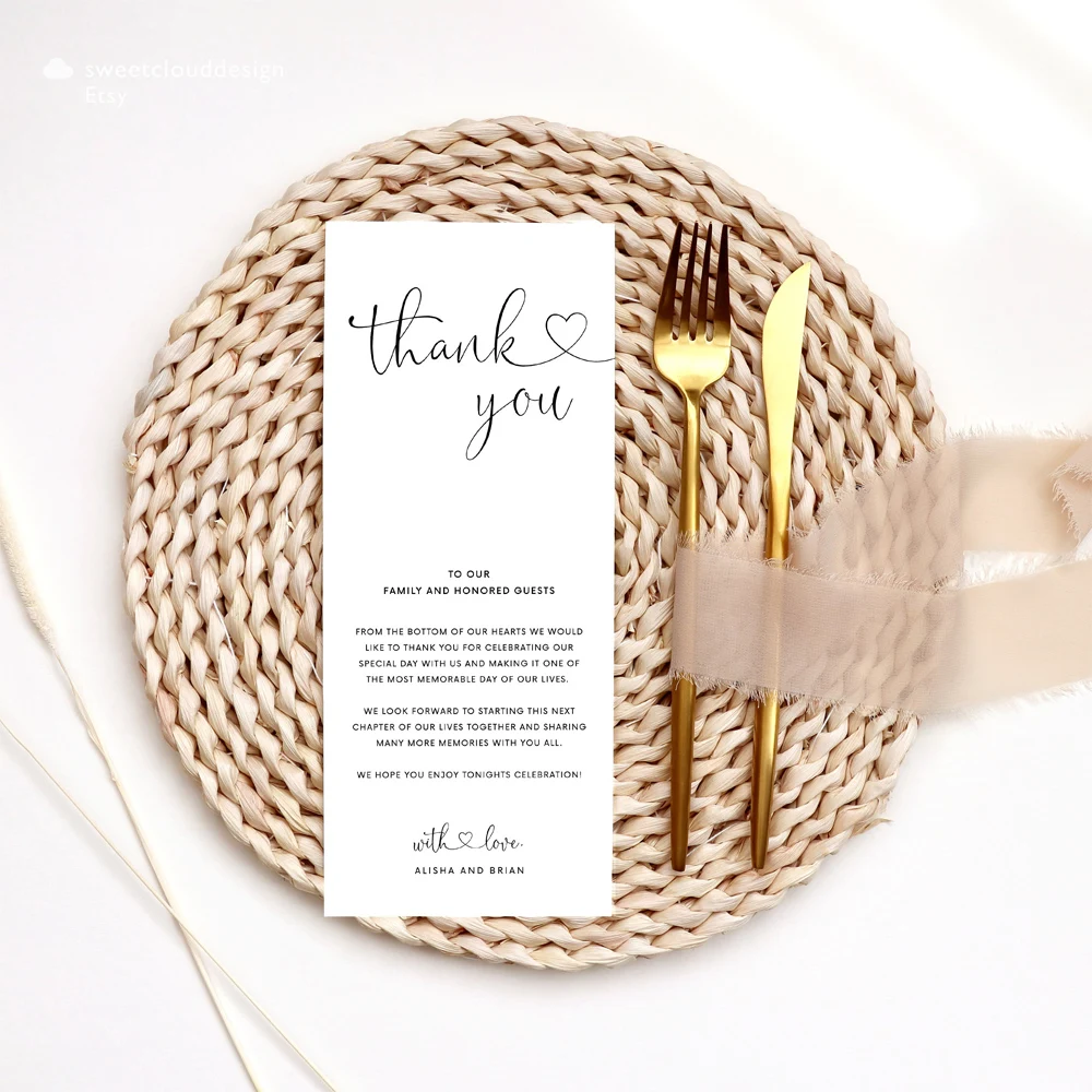 Personalized Minimalist Elegant Thank You Place Card Wedding Thank You Napkin Note Place Setting Table Card modern design