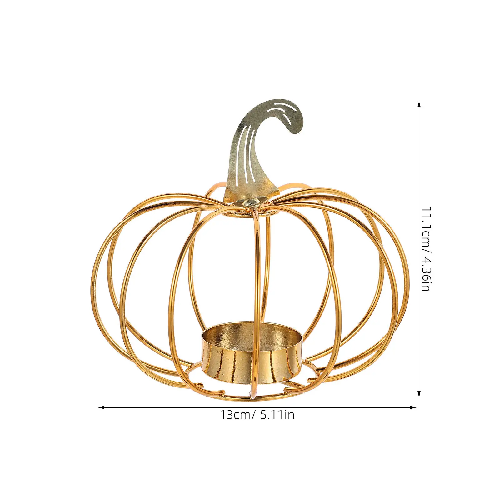 Vintage Hollow Iron Pumpkin Candlestick Gold Wire Halloween Table Holder Autumn Dining Room Centerpiece