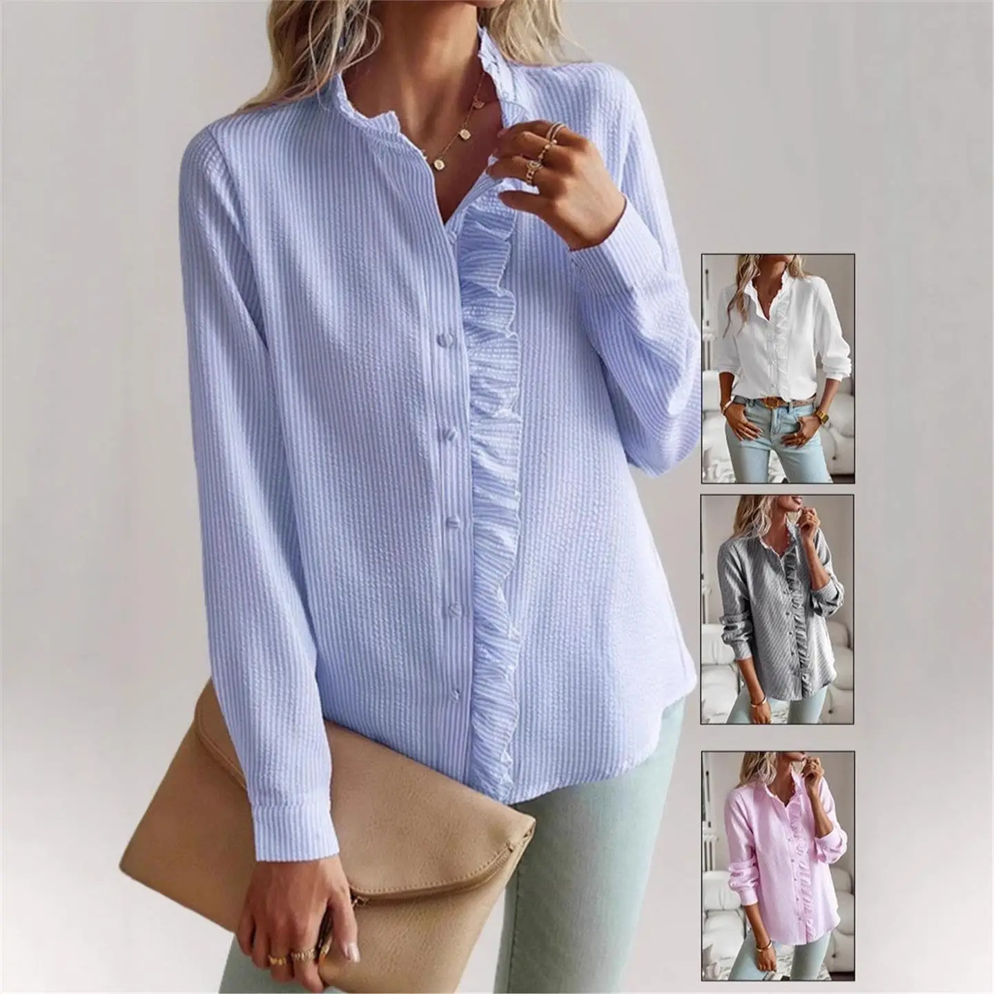 

2025 Autumn New Women's Bubble Long Sve irt European Sle European Brand Other Material Other Version Other Pattern Pur...