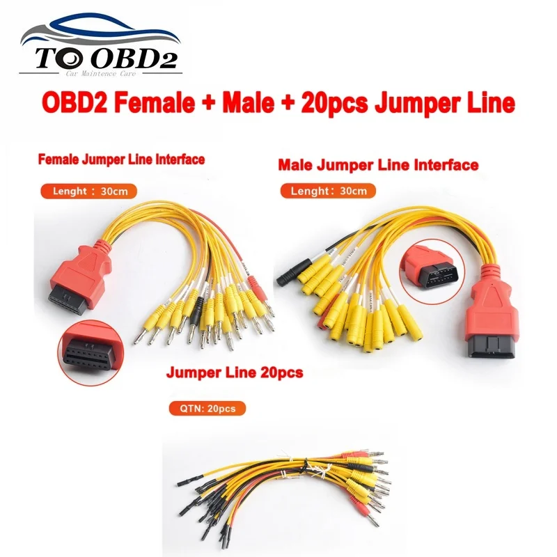 New Universal OBD Jump Wire Connector Plug Cable 16-Pin Male/Female Vehicle Fault Diagnosis Tool ECU Flashing Jump Wire