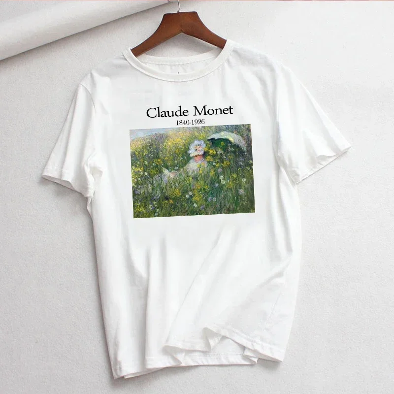 Claude Monet New Summer Female Art Large Size Loose Short Sleeve Casual Letter Printing Harajuku ins tops tees Vintage T-Shirt