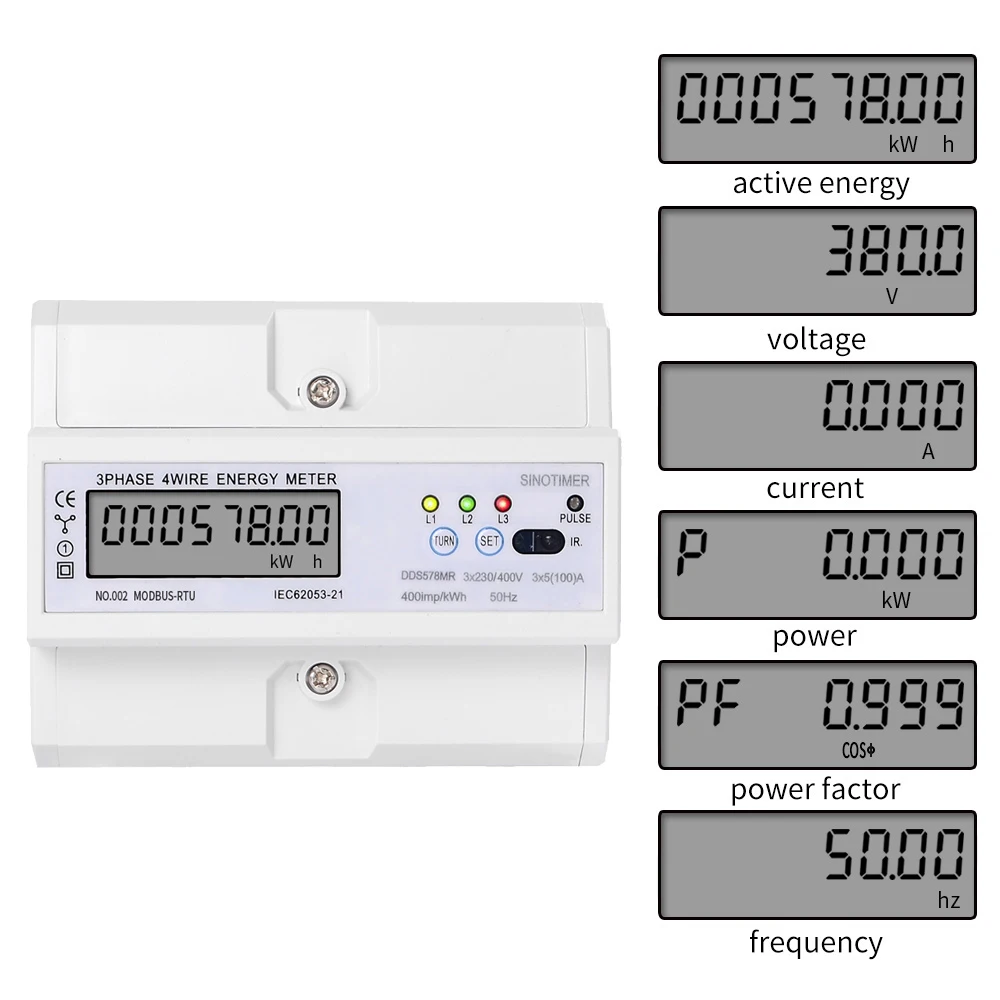 Vermogensmeter 220/380v3 Fase 4 Lijn Din Spoor Energiemeter Digitale Vermogensfactor Monitor Spanningsstroom Frequentie Watt-Uu