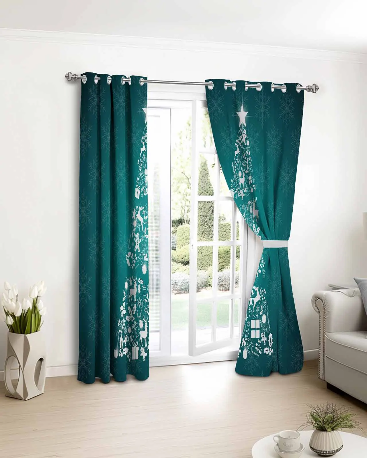 

2pcs, 1 panel Gradient Dream Christmas Tree Polyester Window Curtains For Living Room Kitchen Bedroom Drapes