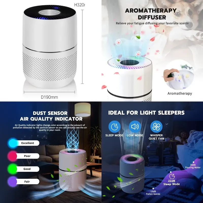 

OEM/ODM Smart Air Quality Monitoring Purifiers Remove Smoke Air Cleaner H13 HEPA Filter Large Aura Air Purifier For Home