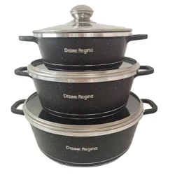 Set of 6 Cast Aluminum Casserole Pots Deep Gas Cooker Compatible with Marble Coating Non-Stick Cooking Surface