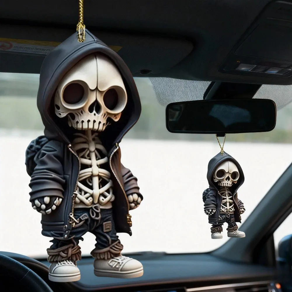 

punk skeleton car pendant Decorative ABS Resin Skull Car Rearview Mirror Hanging Ornament