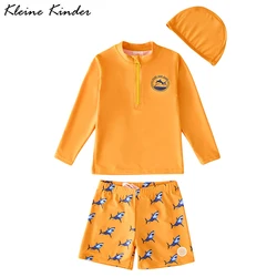 Children's Swimsuit Orange Long Sleeve Rash Guard Kids UPF50 UV Protection Boy's Beach Clothes Shark Swimming Bathing Suit Kids