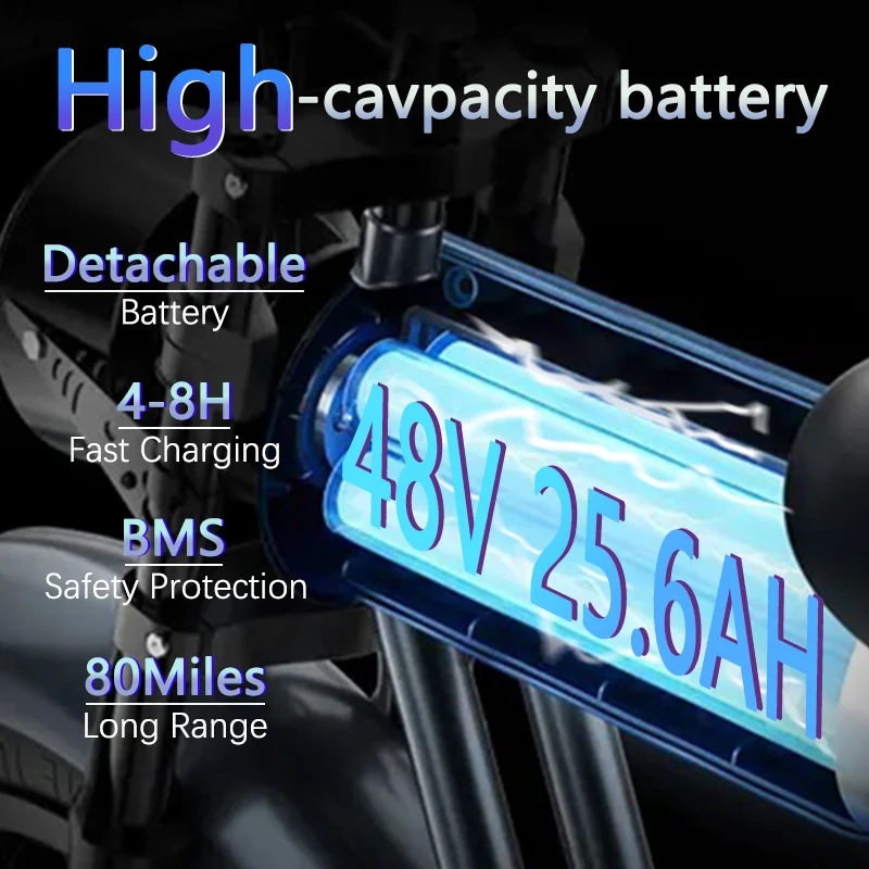 1200W Adult Electric Bike 48V 25.6Ah Removable Battery 32MPH 20Inch Electirc Bicycle 80 Miles Max Range Electric Mountain Bike